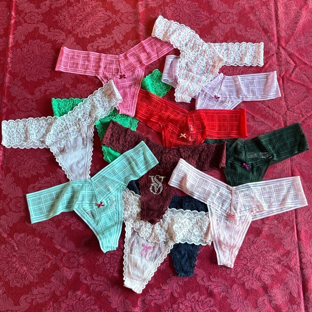 Brand New Victoria's Secret Set of 12 Pairs of Lacie Thong Panties Sexy Bling